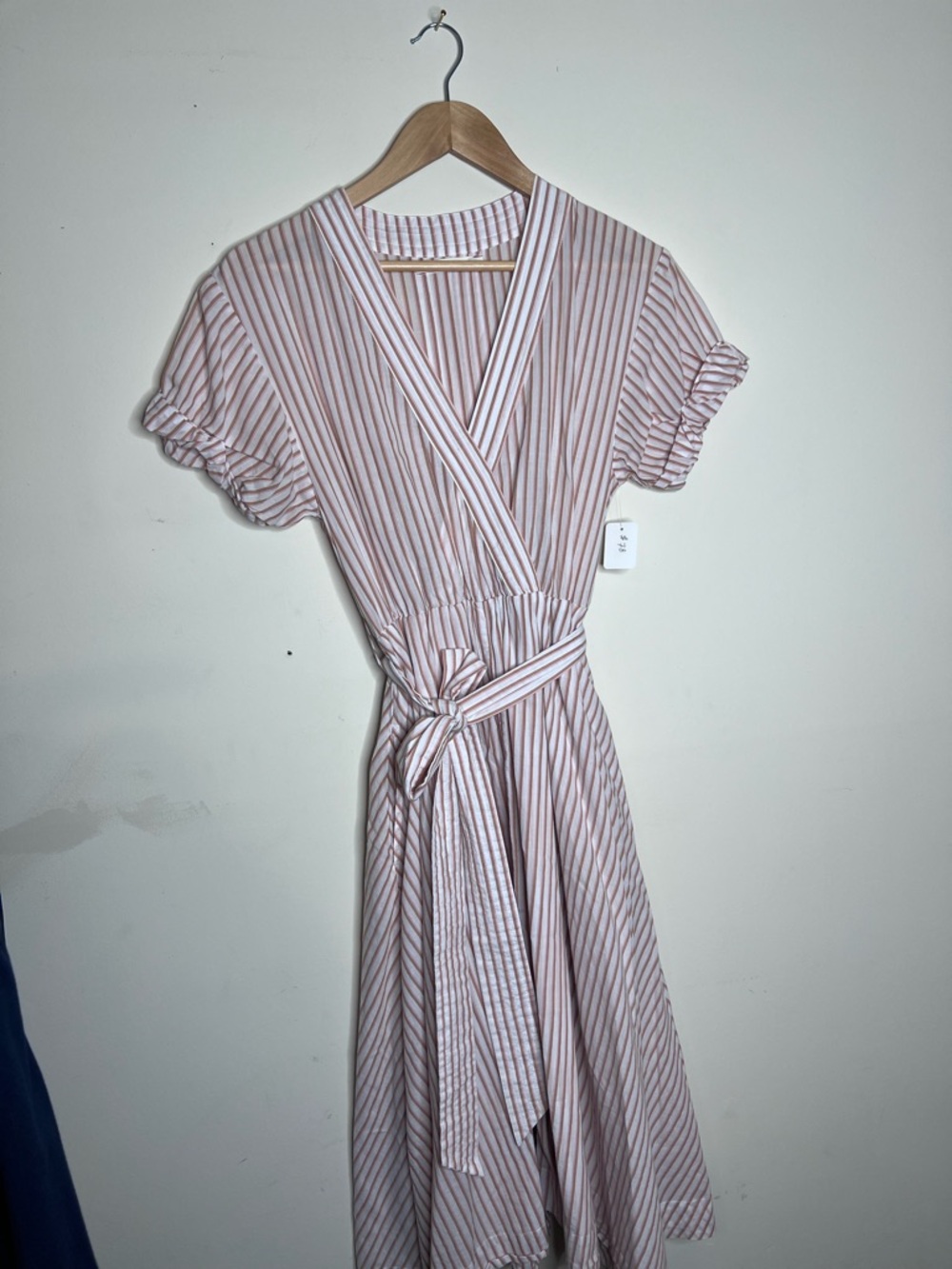 Striped Wrap Midi Dress in Light Pink